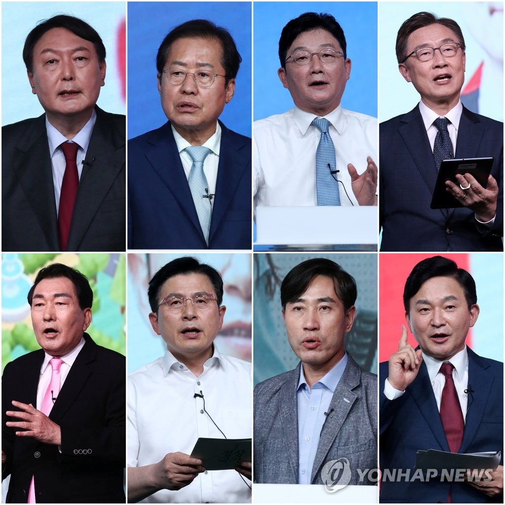 资料图片：左上起顺时针方向依次为尹锡悦、洪准杓、刘承旼、崔在亨、元喜龙、河泰庆、黄教安、安相洙。 韩联社