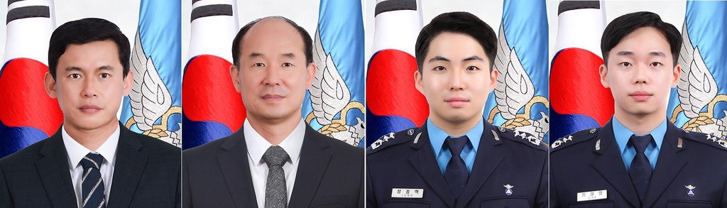 殉职的两位教官（左一、左二）和学员 韩国空军供图（图片严禁转载复制）