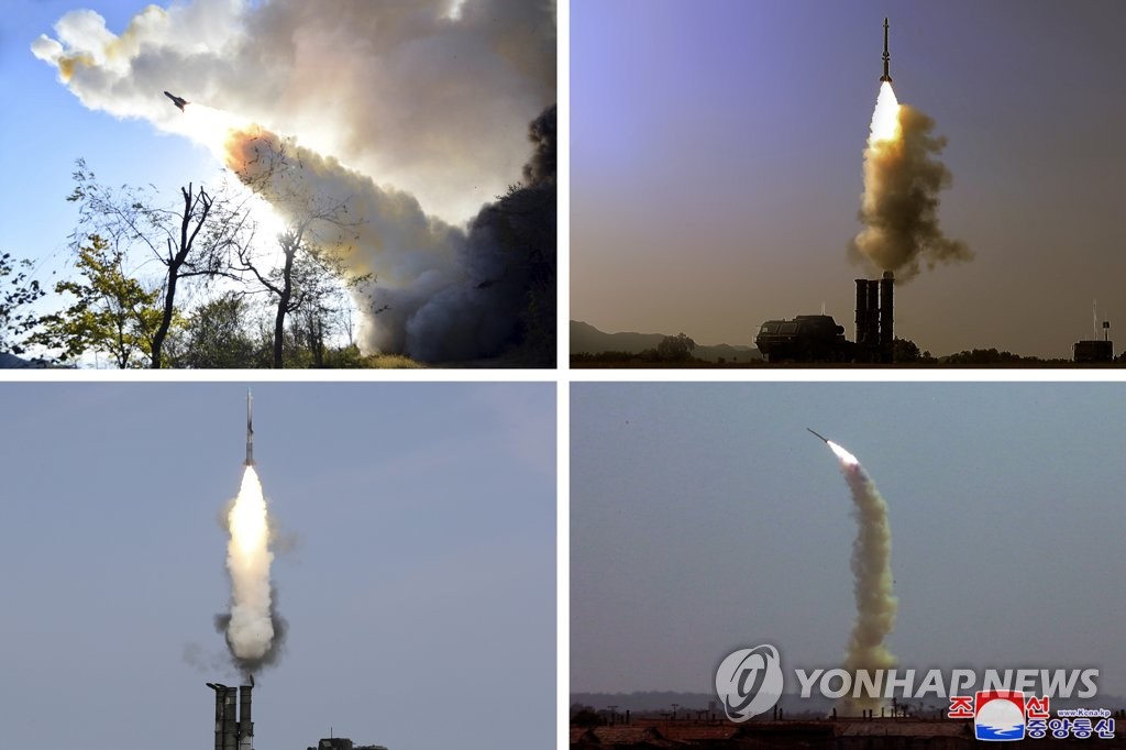 资料图片：朝中社11月7日报道称，朝军11月2日至5日实施了反制韩美联合空演“警戒风暴”的军事行动，今后也将采取各种压倒性军事措施，以实际行动予以应对。图为公开的导弹发射图片。 韩联社/朝中社（图片仅限韩国国内使用，严禁转载复制）
