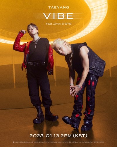 资料图片：太阳（右）与防弹少年团（BTS）成员智旻的合作曲《VIBE》海报 韩联社/THE BLACK LABEL供图（图片严禁转载复制）