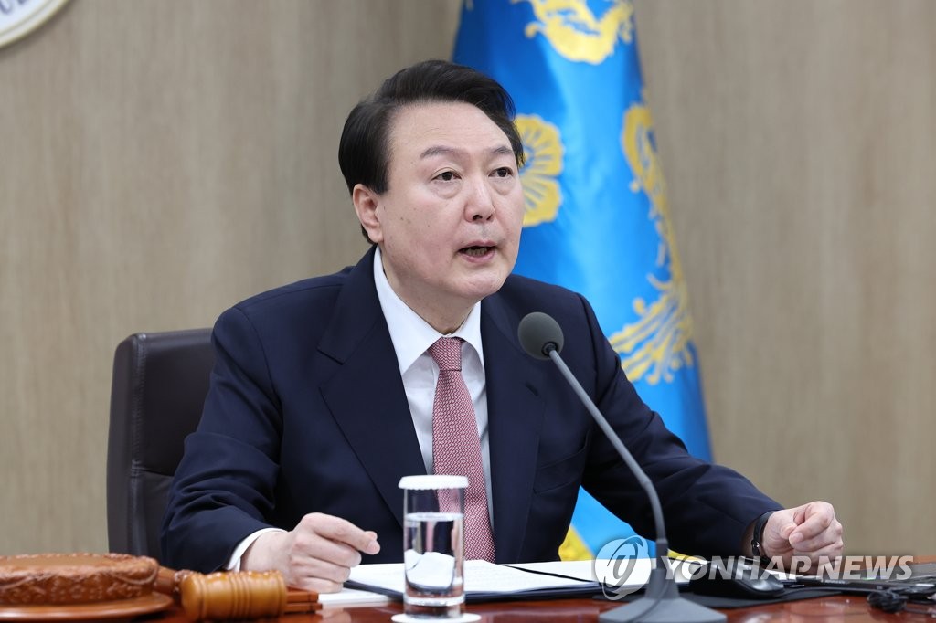 3月21日，在首尔龙山总统府大楼，总统尹锡悦就韩日关系恢复正常等问题发言。 韩联社