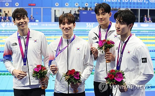 亚运混合泳接力韩国队摘银