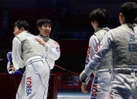 亚运男子团体花剑决赛韩国摘金