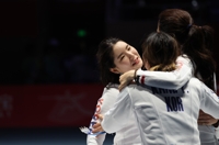 亚运女子团体重剑决赛韩国夺金