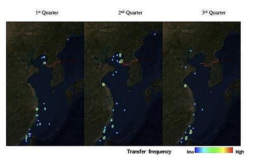 资料图片：2023年朝鲜进行海上非法转运的地点 联合国安理会朝鲜制裁委员会专家小组报告（图片严禁转载复制）