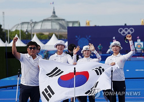 韩国射箭女团摘金