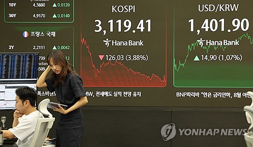 (LEAD) Seoul shares sink at steepest pace in 4 months on disappointing tax revision; won dips to near 3-month low